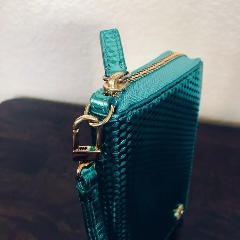 Tory Burch Metallic Blue Wristlet Wallet